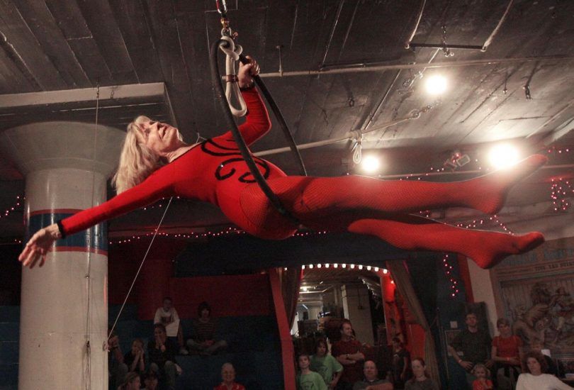 On 90th birthday, aerialist takes final swing on trapeze at City Museum